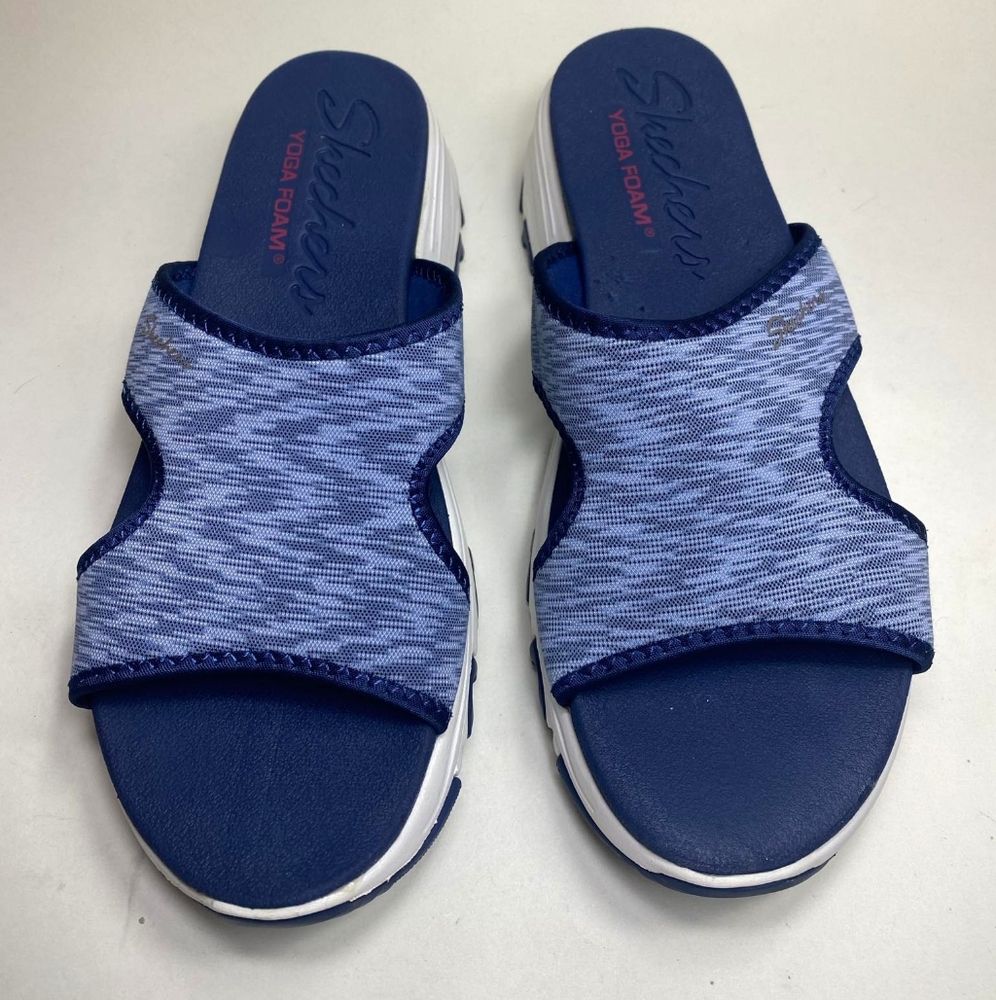Skechers Women's Yoga Foam Slides Sandals Navy Blue Slip On Comfort Size 10M